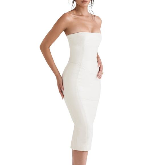 House of CB Camilla Faux Leather Strapless Midi Dress Size XS Extra Small - Picture 3 of 9